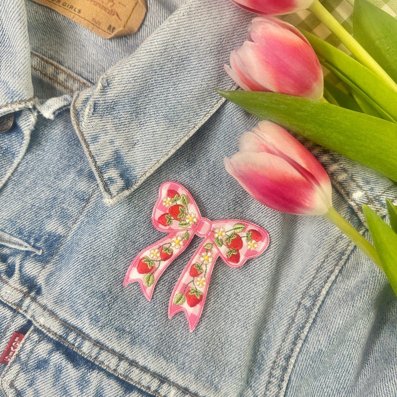 Strawberry Bow Iron On Patch