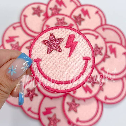 Glitter Smiley Face Iron On Patch