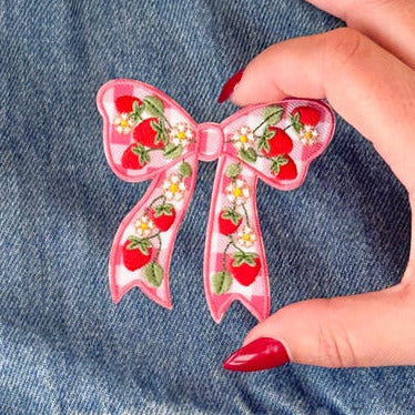 Strawberry Bow Iron On Patch