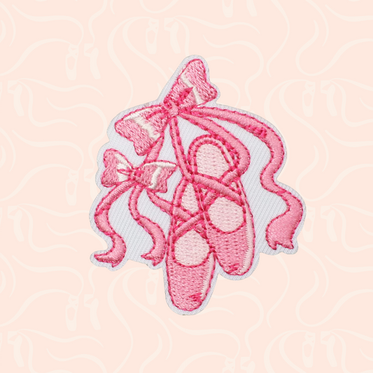 Pink Bow Pointe Shoes Iron On Patch