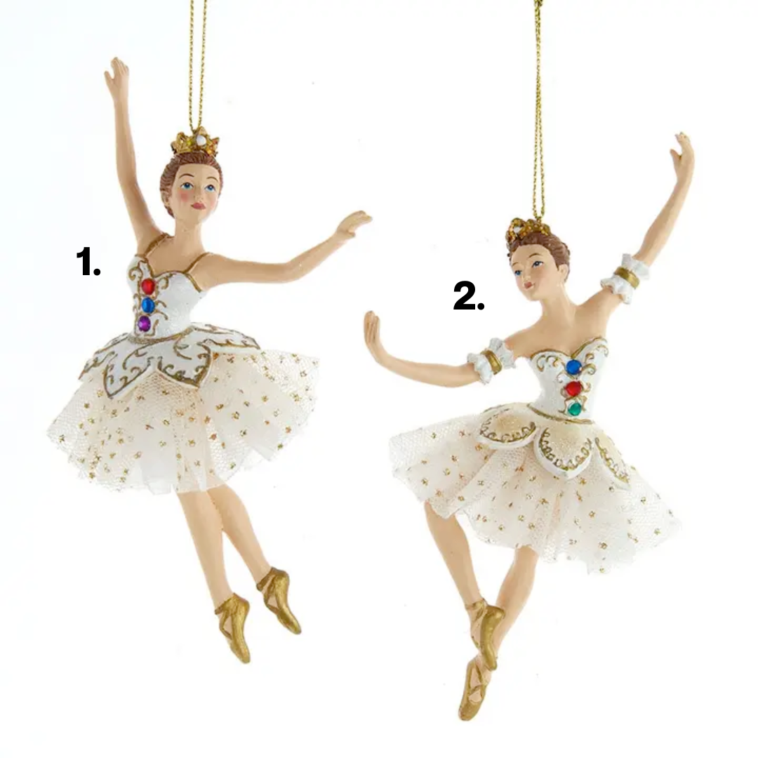 White and Gold Jeweled Ballerina Ornaments