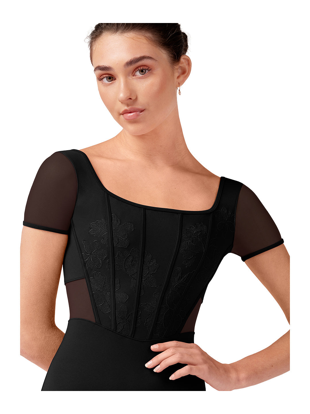 Olivia Embroidered Cap Sleeve Leotard