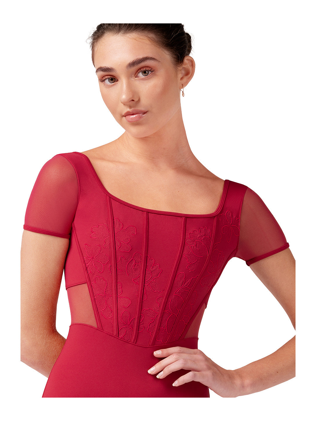Olivia Embroidered Cap Sleeve Leotard